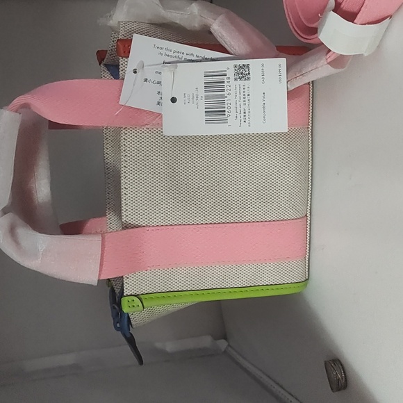 Kip Canvas Tote From Kate Spade" Multi Rainbow " Coloorway Mini Bag Retail $300 - Picture 2 of 7